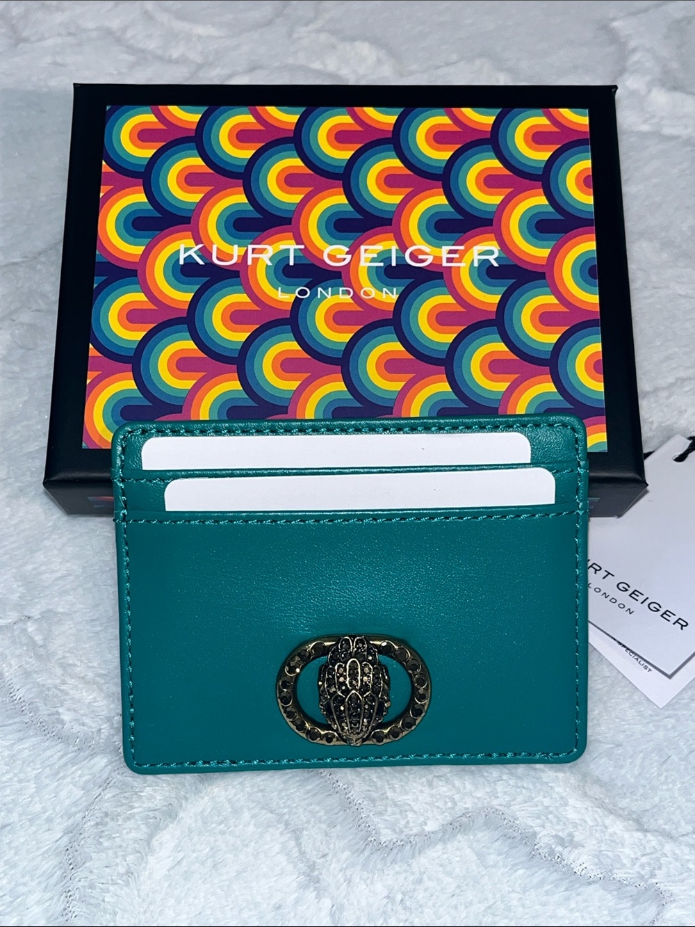 Kurt Geiger NWT! Chelsea Teal Green Leather Card Holder - Picture 9 of 10